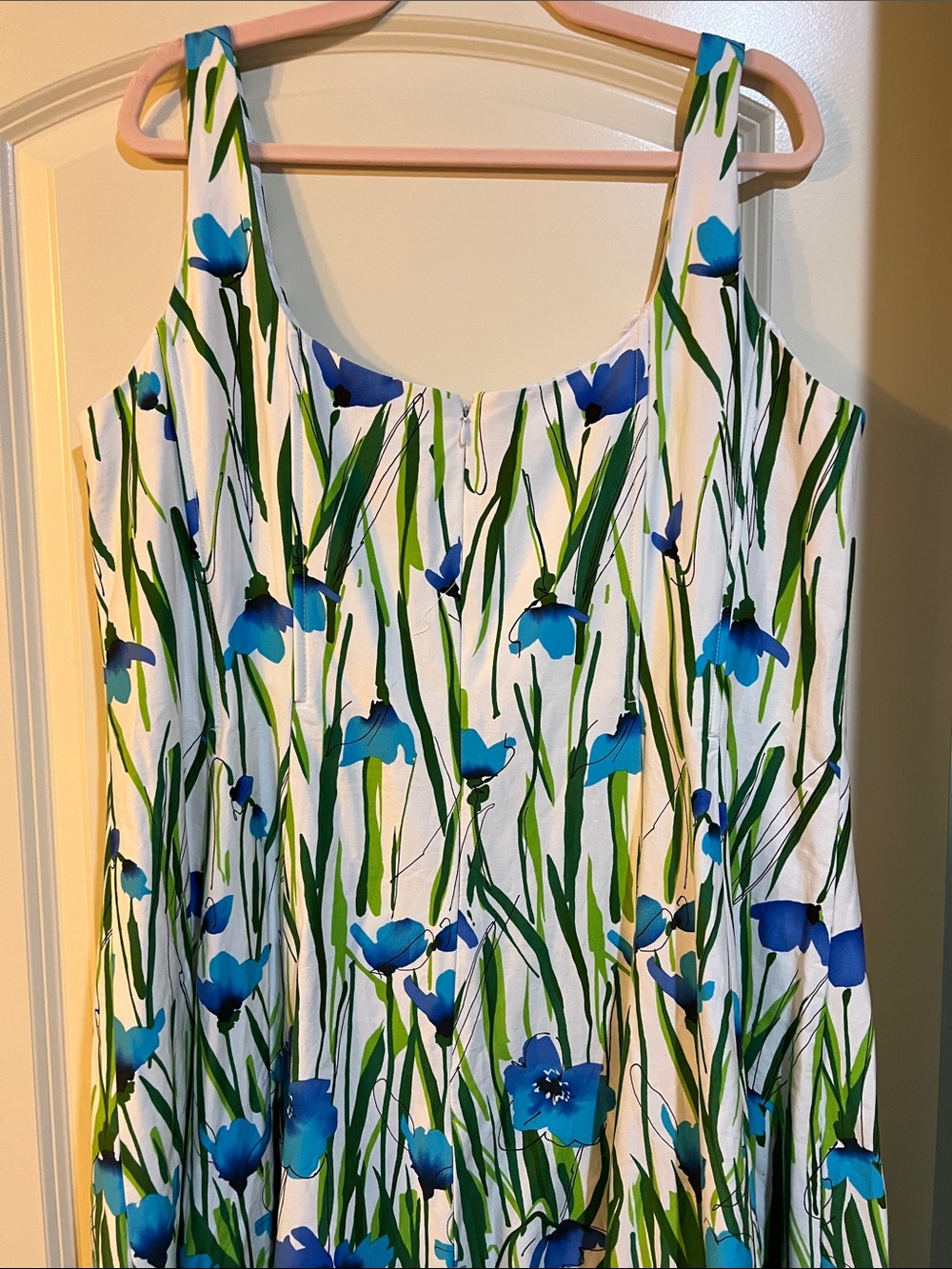 Dress Barn White Floral Sundress with Blue & Green Print H163